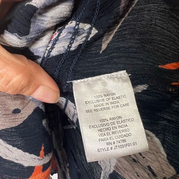 Patrons of Peace Blue Marine Tropical Flocked Tank Top Elastic Shirring NWT! - Picture 7 of 8